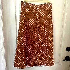 EUC Draper James long Brown Polka Dot Maxi Skirt W/gold buttons size small